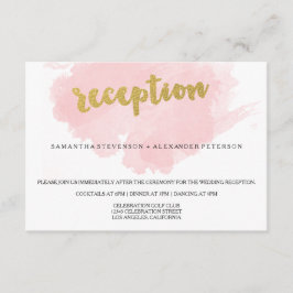 Cartão De Informações Recepção de Casamento com Aquarela em Dourado e Ro