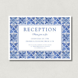 Cartão De Informações Recepção de Casamento com Azulejos Azuis Modernos