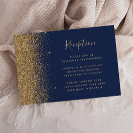 Cartão De Informações Recepção de Casamento com Borda de Brilho Dourado