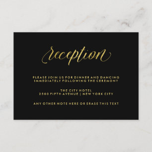 Cartão De Informações Recepção de Casamento com Caligrafia a Ouro Falso 