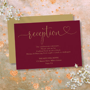 Cartão De Informações Recepção de Casamento com Coração em Script Burgun