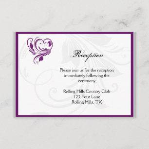 Cartão De Informações Recepção de Casamento com Coração Floral Prata e R