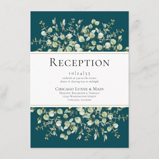 Cartão De Informações Recepção de Casamento com Eucalipto Azul-Teal (Frente)