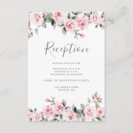 Cartão De Informações Recepção de Casamento com Floral Rosa