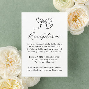 Cartão De Informações Recepção de Casamento com Laço Preto Elegante