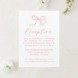 Cartão De Informações Recepção de Casamento com Laço Rosa Elegante