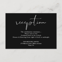 Cartão De Informações Recepção de Casamento com Letra Elegante Preto e B
