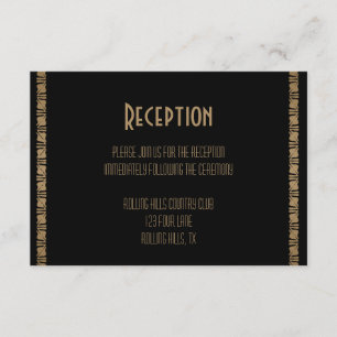 Cartão De Informações Recepção de Casamento com Pavão em Arte Deco Preto
