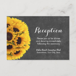 Cartão De Informações Recepção de Casamento com Quadro Negro e Girassóis