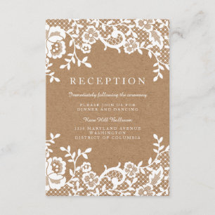 Cartão De Informações Recepção de Casamento com Renda Rústica Country