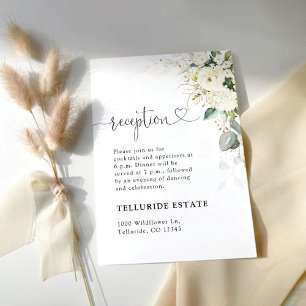 Cartão De Informações Recepção de Casamento com Rosas Brancas e Verdura