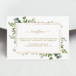 Cartão De Informações Recepção de Casamento com Verdejante Dourado Botân