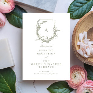 Cartão De Informações recepção de casamento da crista do monograma verde