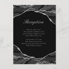 Cartão De Informações Recepção de casamento de agata preta de folha prat