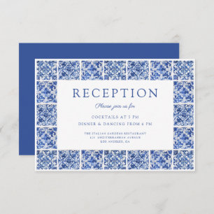 Cartão De Informações Recepção de casamento de Azulejos Azul Elegante