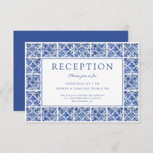 Cartão De Informações Recepção de casamento de Azulejos Azul Elegante