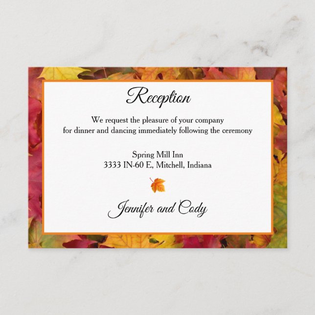 Cartão De Informações Recepção de casamento de Cores de outono (Frente)