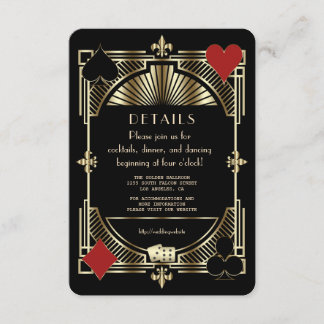 Cartão De Informações Recepção de casamento de Estilo Gatsby Dourada do 