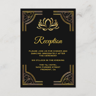 Cartão De Informações Recepção de casamento de Flor de Lotus Dourada Ele