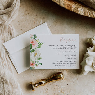 Cartão De Informações Recepção de casamento de Flores Elegantes Douradas