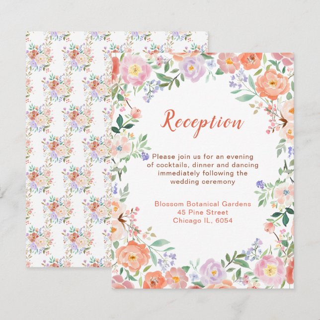 Cartão De Informações Recepção de casamento de flores florais de primave (Frente/Verso)
