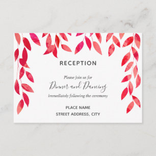 Cartão De Informações Recepção de casamento de folhagem rosa quente