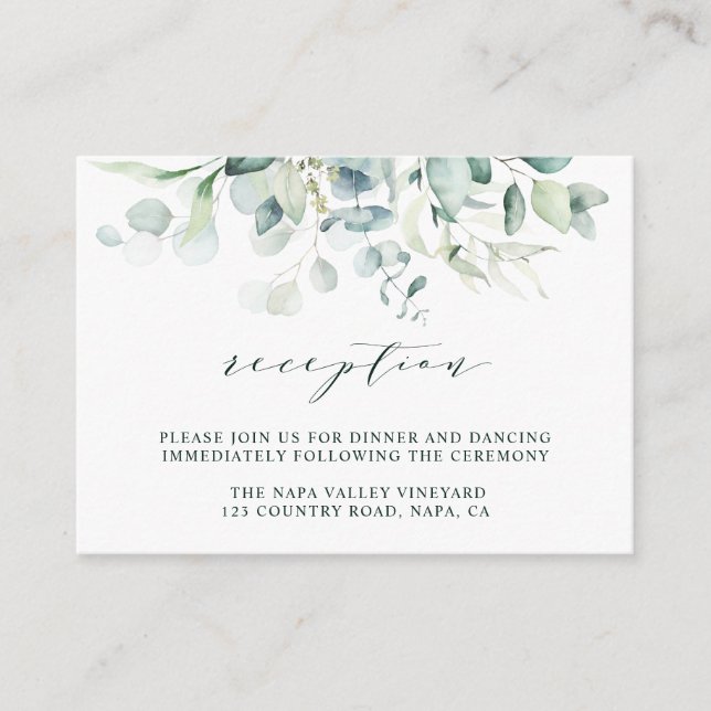 Cartão De Informações Recepção de casamento de Folhagem Verde Elegante (Frente)