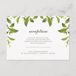 Cartão De Informações Recepção de Casamento de Folhas Botânicas Verdes E
