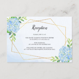 Cartão De Informações Recepção de casamento de Hydrangea Azul Geométrico