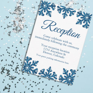Cartão De Informações Recepção de casamento de inverno com floco de neve