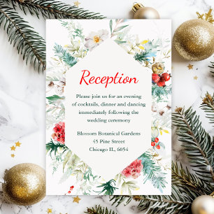 Cartão De Informações Recepção de Casamento de Inverno com Flores Elegan