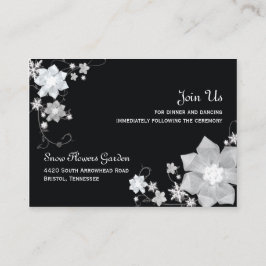 Cartão De Informações Recepção de Casamento de Inverno Preto e Branco