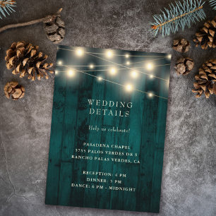 Cartão De Informações Recepção de casamento de Luzes de Cordas de Teal d
