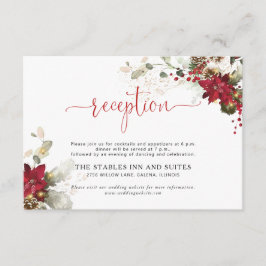 Cartão De Informações Recepção de Casamento de Natal com Flores Vermelha