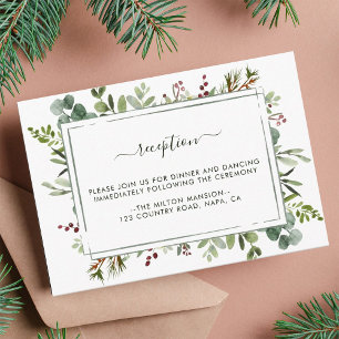 Cartão De Informações Recepção de Casamento de Natal com Verde Botânico