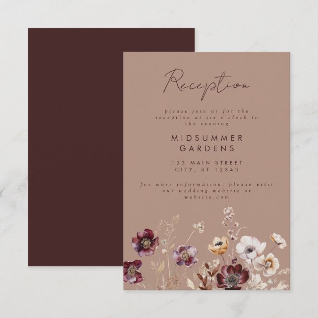 Cartão De Informações Recepção de casamento de outono Elegante (Frente/Verso)