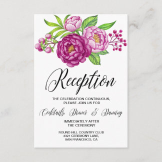 Cartão De Informações Recepção de Casamento de Peônias em Aquarela Burgu