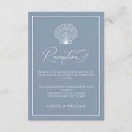 Cartão De Informações Recepção de Casamento de Praia Dusty Blue Seashell