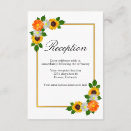 Cartão De Informações Recepção de casamento de Quadro Dourado Floral