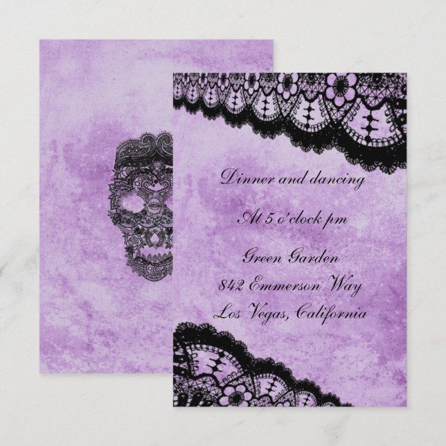 Cartão De Informações Recepção de casamento de rendas pretas roxas gótic (Frente/Verso)