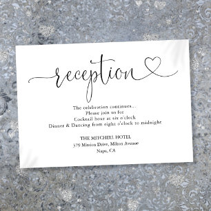Cartão De Informações Recepção de casamento de Script de Coração Elegant