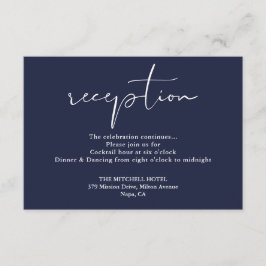 Cartão De Informações Recepção de casamento de Script Elegante Azul-mari