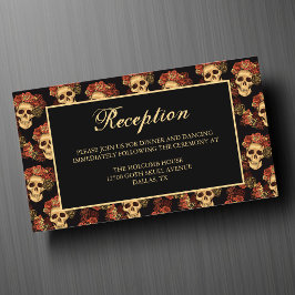 Cartão De Informações Recepção de casamento do Halloween Preto do Crânio