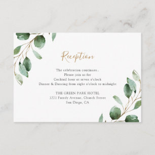 Cartão De Informações Recepção de Casamento Elegante com Eucalipto
