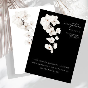 Cartão De Informações Recepção de Casamento Elegante com Orquídea Preta