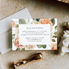 Cartão De Informações Recepção de Casamento Elegante com Rosa Pêssego
