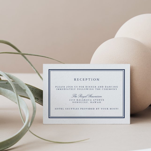 Cartão De Informações Recepção de Casamento Elegante em Azul Marinho e B (Criador carregado)