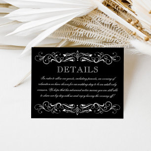 Cartão De Informações Recepção de casamento Elegante Preto Branco Apen
