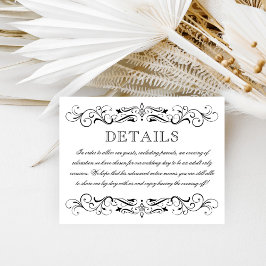 Cartão De Informações Recepção de casamento Elegante Preto Branco Apenas