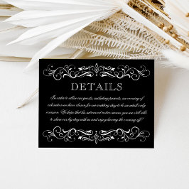 Cartão De Informações Recepção de casamento Elegante Preto Branco Apenas